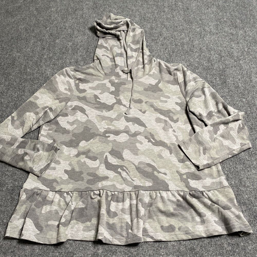 Jane And  Delancey Camo Pullover Hoodie Womens Size XL Ruffle Hem Green
